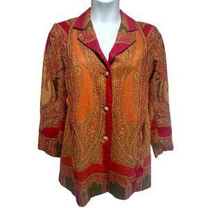 Vtg TravelSmith Orange Paisley Tapestry Button Front Jacket Blazer Womens Sz 12